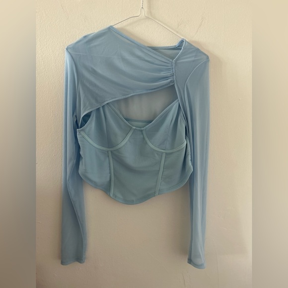 SHEIN - Sheer Mesh Ruched Yoke Peekaboo Front Bustier Top - Large - Picture 10 of 15